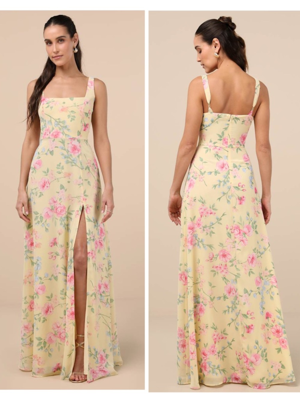 Lulus Remarkable Arrival Yellow Floral Sleeveless Maxi Dress Size XS Feminine